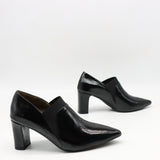 ESCARPINS À TALONS EN CUIR VERNIS ET ÉLASTIQUE