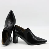 ESCARPINS À TALONS EN CUIR VERNIS ET ÉLASTIQUE