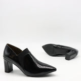 ESCARPINS À TALONS EN CUIR VERNIS ET ÉLASTIQUE