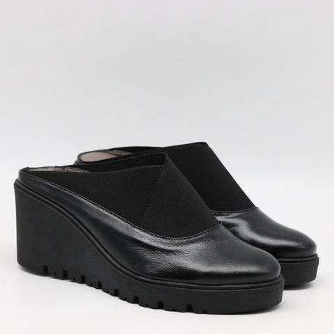 SABOTS COMPENSÉES EN CUIR À ÉLASTIQUES