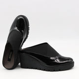 SABOTS COMPENSÉES EN CUIR VERNIS À ÉLASTIQUES