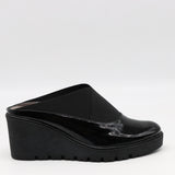 SABOTS COMPENSÉES EN CUIR VERNIS À ÉLASTIQUES