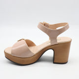 SANDALES EN CUIR À TALON CARRÉ ET BRIDE À CHEVILLE