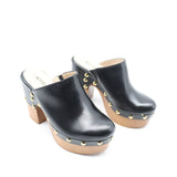 SABOTS À TALONS EFFET BOIS EN CUIR