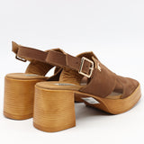 SANDALES EN DAIM CUIR À TALONS EFFET BOIS