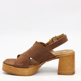 SANDALES EN DAIM CUIR À TALONS EFFET BOIS