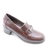 MOCASSINS EN CUIR À TALON CARRÉ ET SANGLE MÉTALLIQUE