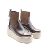 BOTTINES CHAUSSETTES COMPENSÉES EN CUIR & MAILLE