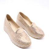 BASKETS COMPENSÉS EN CUIR IMPRIMÉ